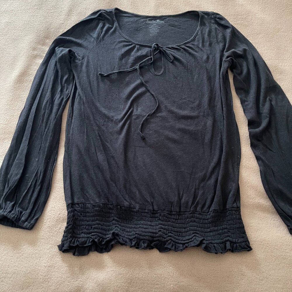 Y2K SUPER CUTE Vintage Lucky Brand BOHO Blouse Black 100% Cotton XS - Picture 1 of 5